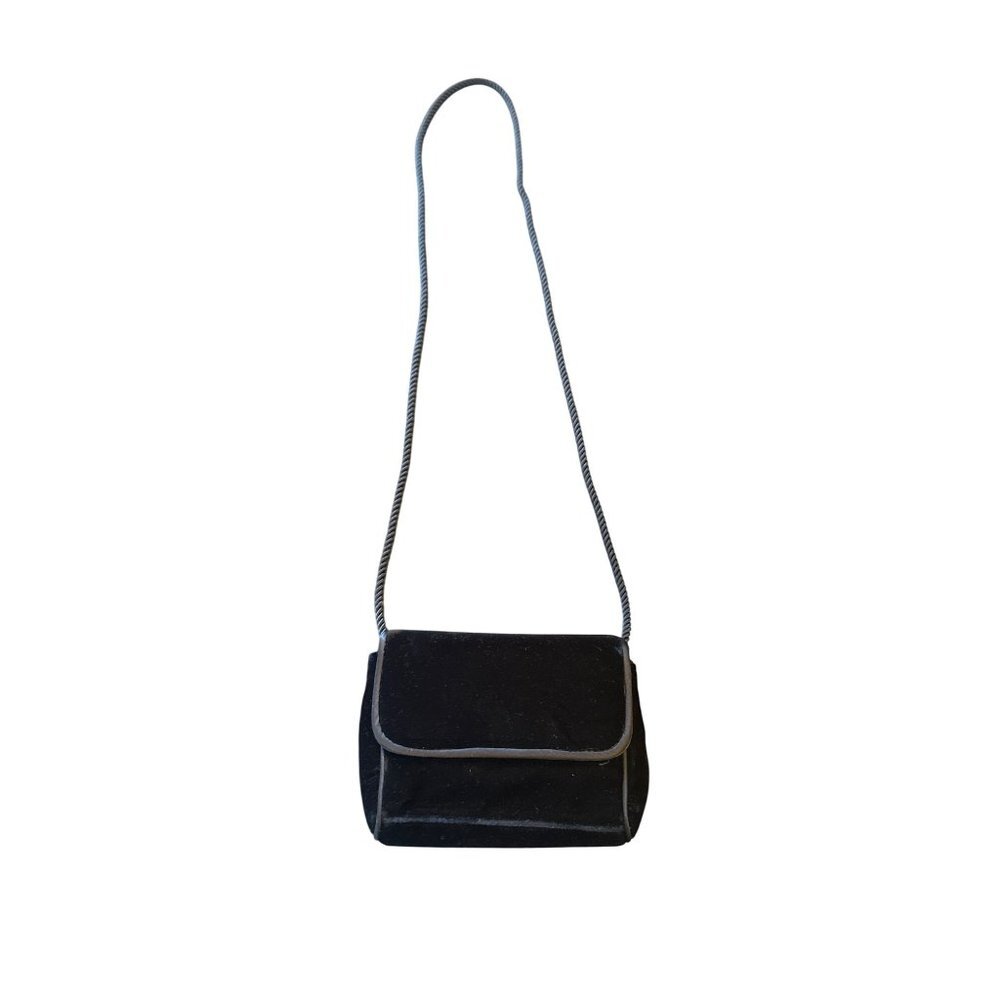 Jessica McClintock Black Velvet Mini Shoulder Bag With Snap Closure & Rope Strap